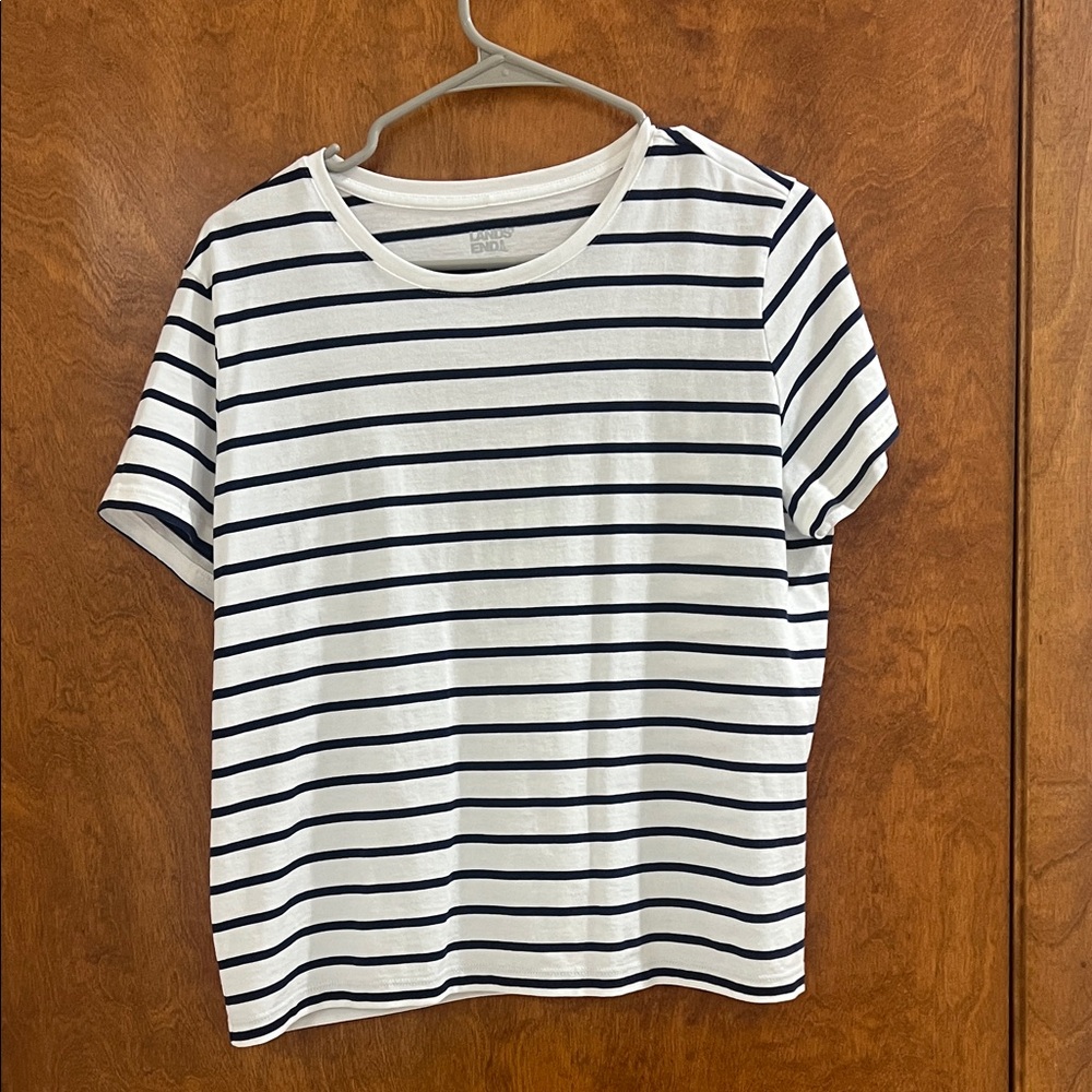 Lands' End White and navy Striped Top